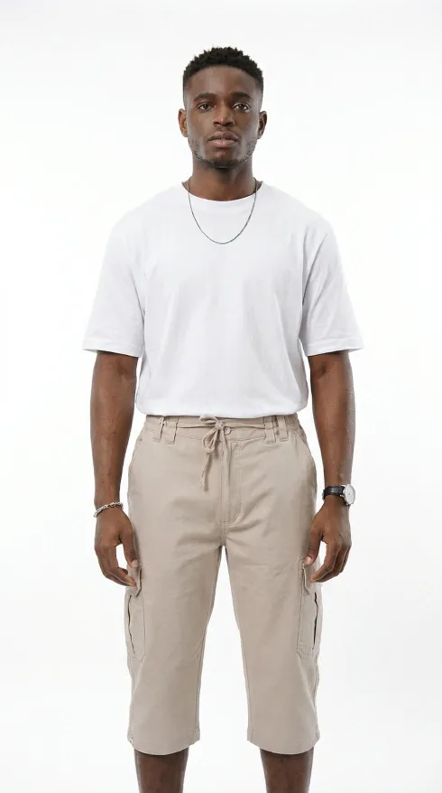 Saf Pamuk Kargo Cepli Erkek Kapri - Taş
