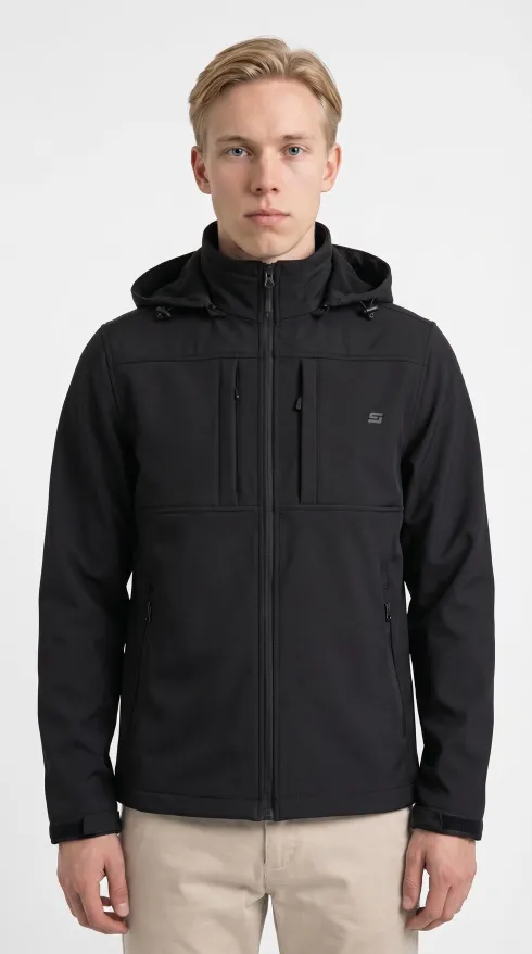 Erkek Su Geçirmez Soft Shell Teknik Mont - Siyah