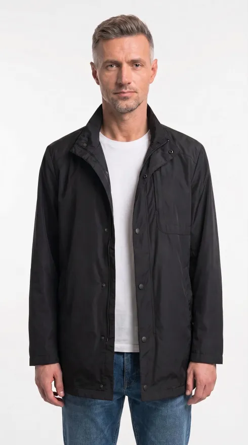 Erkek Su İticili Trench Coat - Siyah